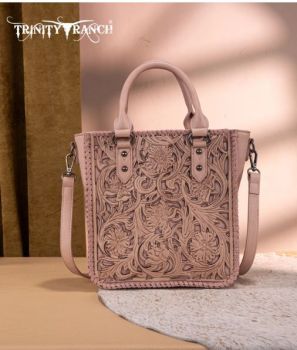 TR192-8368PK Trinity Ranch Floral Tooled Collection Tote/CrossbodY