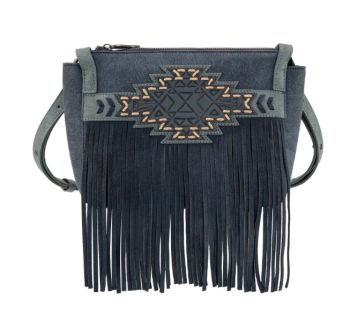 TR196-8287 NV Trinity Ranch Aztec Tooled Fringe Crossbody