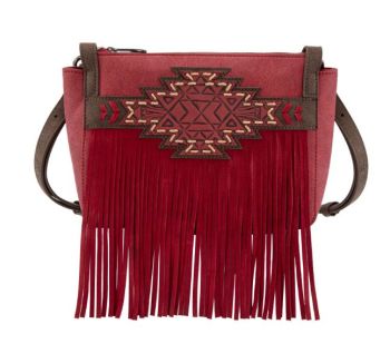 TR196-8287 RD Trinity Ranch Aztec Tooled Fringe Crossbody
