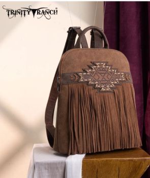 TR196G-9115BR  Trinity Ranch Aztec Tooled Fringe Concealed Carry Backpack
