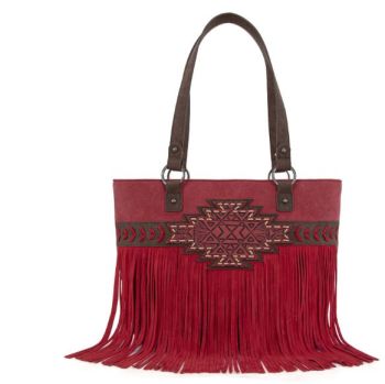 TR196G-8317 RD Trinity Ranch Aztec Tooled Fringe Concealed Carry Tote
