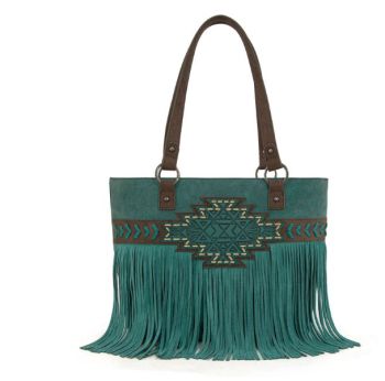 TR196G-8317 TQ Trinity Ranch Aztec Tooled Fringe Concealed Carry Tote