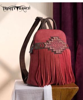 TR196G-9115RD  Trinity Ranch Aztec Tooled Fringe Concealed Carry Backpack