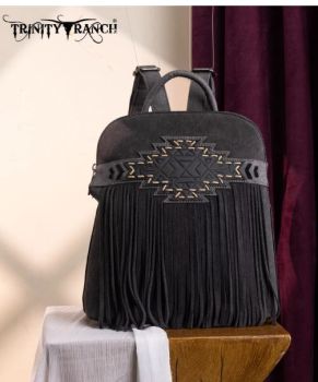 TR196G-9115_BK  Trinity Ranch Aztec Tooled Fringe Concealed Carry Backpack