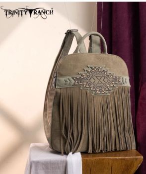TR196G-9115GN  Trinity Ranch Aztec Tooled Fringe Concealed Carry Backpack
