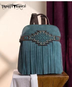 TR196G-9115TQ  Trinity Ranch Aztec Tooled Fringe Concealed Carry Backpack