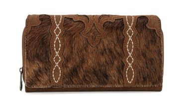 TR198-W010BR Trinity Ranch Genuine Hair-On Cowhide RFID Protected Collection Wallet