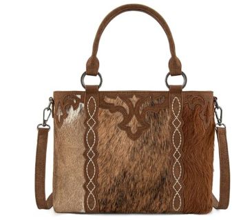 TR198G-8899BR Trinity Ranch Genuine Hair-On Cowhide Collection Concealed Carry Tote