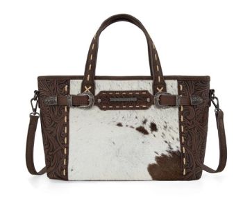 TR199-8122CF Trinity Ranch Genuine Hair-On Cowhide Tooled Tote/Crossbody