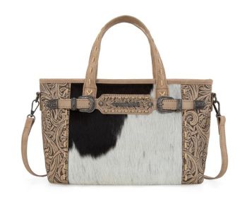 TR199-8122TN Trinity Ranch Genuine Hair-On Cowhide Tooled Tote/Crossbody