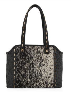 TR199G-8260BK Trinity Ranch Genuine Hair-On Cowhide Tooled Concealed Carry Tote