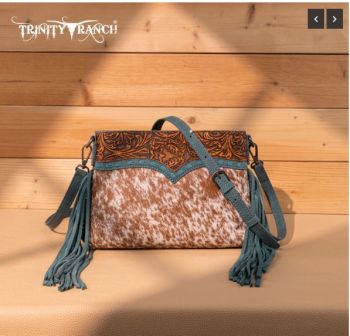 TR200-1814 TQ Trinity Ranch Floral Tooled Hair-On Cowhide Crossbody