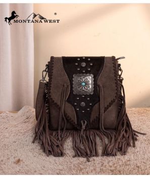 TR201-8360CF Trinity Ranch Fringe Hair-On Cowhide Crossbody