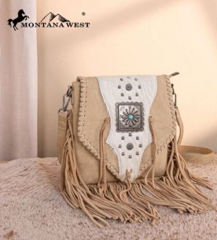 TR201-8360TN Trinity Ranch Fringe Hair-On Cowhide Crossbody