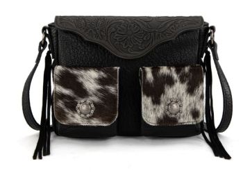 TR203-8360BK Trinity Ranch Genuine Hair-On Cowhide Tooled Collection Crossbody