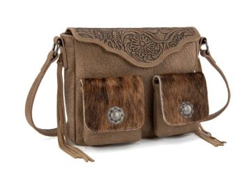 TR203-8360KH Trinity Ranch Genuine Hair-On Cowhide Tooled Collection Crossbody