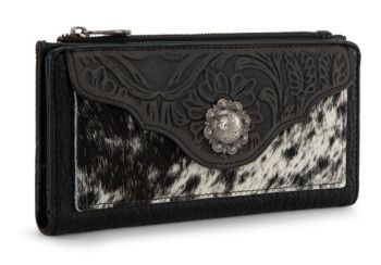 TR203-W2002BK Trinity Ranch Hair-On Cowhide Tooled Collection Wallet