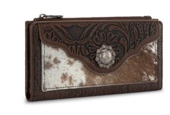 TR203-W2002CF Trinity Ranch Hair-On Cowhide Tooled Collection Wallet