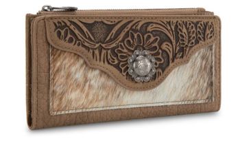 TR203-W2002KH Trinity Ranch Hair-On Cowhide Tooled Collection Wallet
