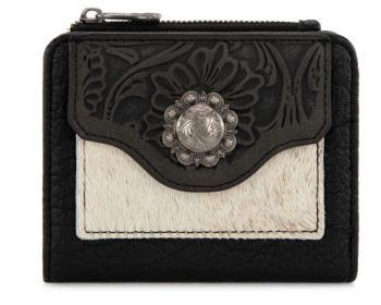 TR203-W2003BK Trinity Ranch Hair-On Cowhide Tooled Collection Wallet