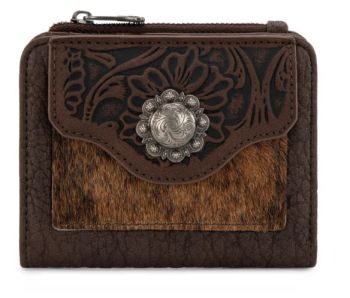 TR203-W2003CF Trinity Ranch Hair-On Cowhide Tooled Collection Wallet