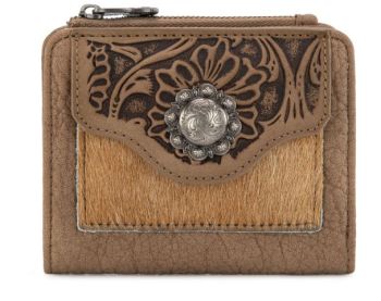TR203-W2003KH Trinity Ranch Hair-On Cowhide Tooled Collection Wallet