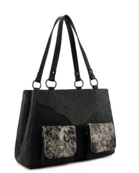 TR203G-8600BK Trinity Ranch Genuine Hair-On Cowhide Tooled Collection Concealed Carry Tote