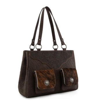 TR203G-8600CF Trinity Ranch Genuine Hair-On Cowhide Tooled Collection Concealed Carry Tote