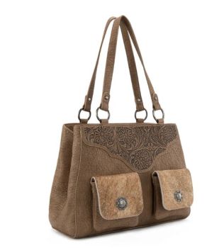TR203G-8600KH Trinity Ranch Genuine Hair-On Cowhide Tooled Collection Concealed Carry Tote