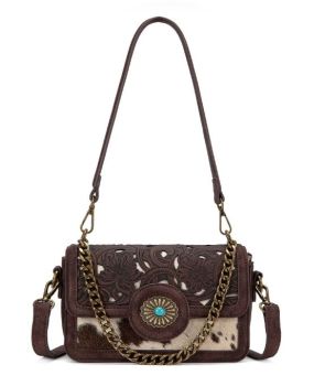 TR205-888CF Trinity Ranch Cowhide Floral Cutout Crossbody Bag