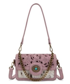 TR205-888PK Trinity Ranch Cowhide Floral Cutout Crossbody Bag