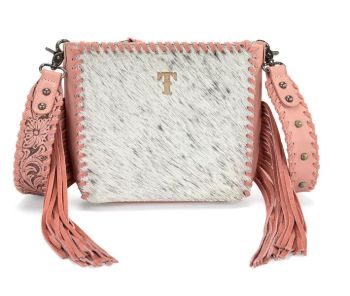 TR207-8360PK Trinity Ranch Cowhide Fringe Crossbody Bag