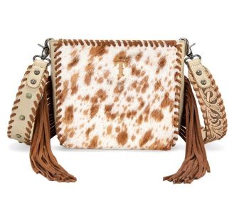 TR207-8360TN Trinity Ranch Cowhide Fringe Crossbody Bag