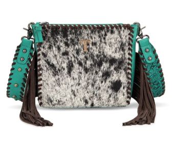 TR207-8360TQ Trinity Ranch Cowhide Fringe Crossbody Bag