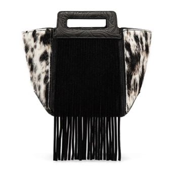TR208-8366BK Trinity Ranch Fringe Cowhide Tote Bag