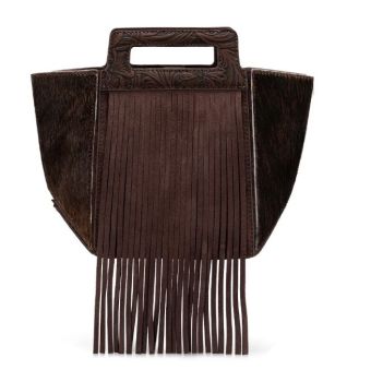 TR208-8366CF Trinity Ranch Fringe Cowhide Tote Bag