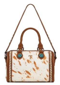 TR209-8323BR Trinity Ranch Cowhide Print Crossbody Bag