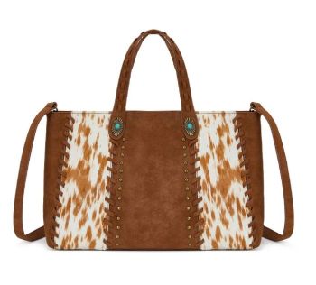 TR209H-8250BR Trinity Ranch Cowhide Western Tote Bag