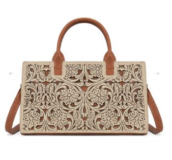 TR214-8802TN Trinity Ranch Floral Tooled Leather Western Satchel Tote Bag