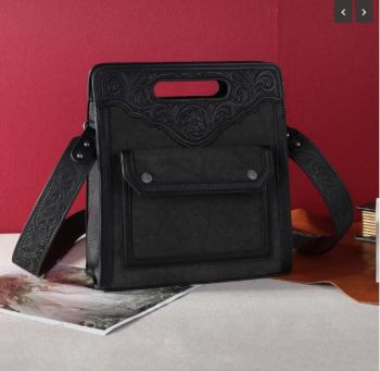 TRF1047G-8119 BK Trinity Ranch Top Handle Tooled Concealed Carry Tote/Crossbody