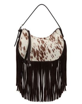 TR-HB-217-918-CF Trinity Ranch Cowhide Hair On Fringe Hobo Bag