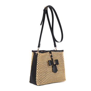 US-5393 BK/NT STRAW CROSS BODY BAG