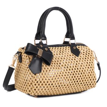 US-5493 BK/NT STRAW CROSS BODY BAG