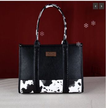 WG102G-8119 BK Wrangler Cow Print Concealed Carry Wide Tote