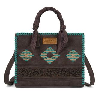 WG-HB-310-8120-CF Wrangler Whipstitch Aztec Satchel/Crossbody with Scarf Handle 