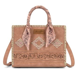 WG-HB-310-8120-DPK Wrangler Whipstitch Aztec Satchel/Crossbody with Scarf Handle 