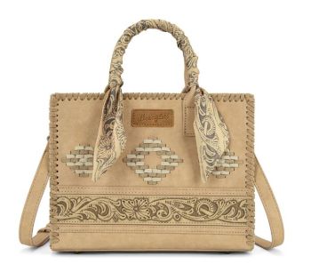 WG-HB-310-8120-TN Wrangler Whipstitch Aztec Satchel/Crossbody with Scarf Handle 