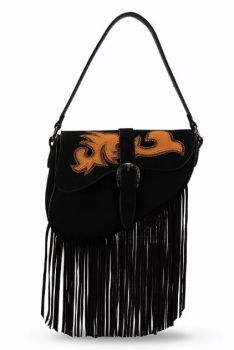 WG-HB-457-2003-BK Wrangler Western Embroidered Fringe Crossbody Bag