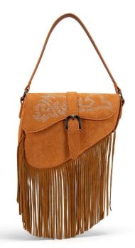 WG-HB-457-2003-BR Wrangler Western Embroidered Fringe Crossbody Bag