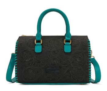 WG-HB-541-6662-BK Wrangler Floral Tooled Satchel Bag
